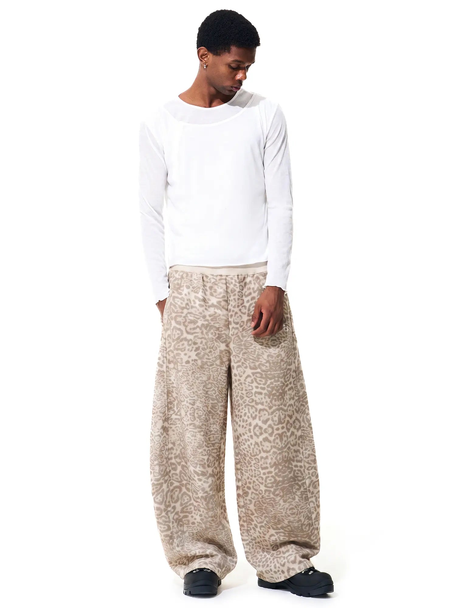 Fdr Women's Leopard Print Sweatpants - Retro Baggy Wide Leg Joggers with Elastic Waist for Holiday Streetwear, Size S