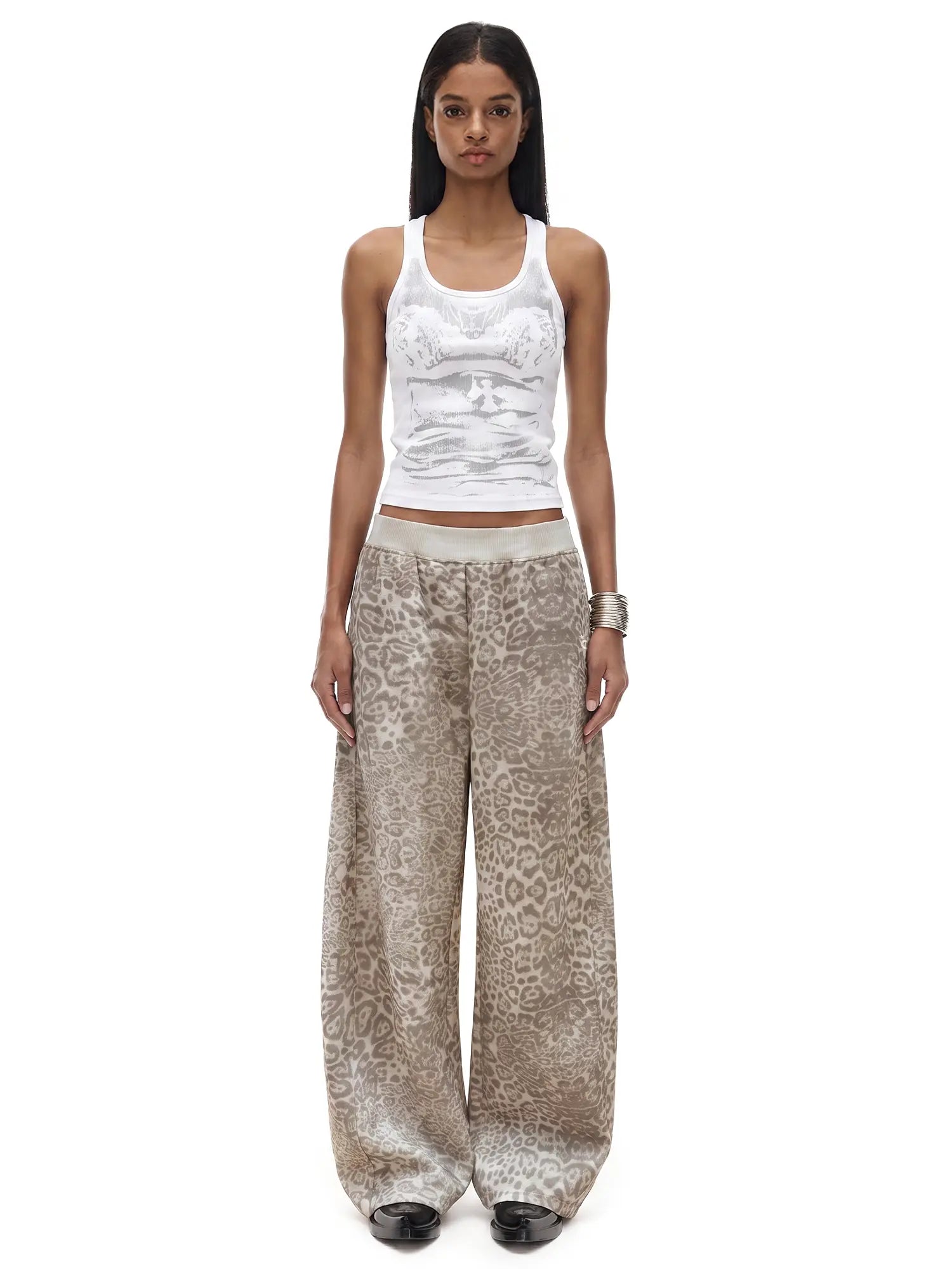 Fdr Women's Leopard Print Sweatpants - Retro Baggy Wide Leg Joggers with Elastic Waist for Holiday Streetwear, Size S