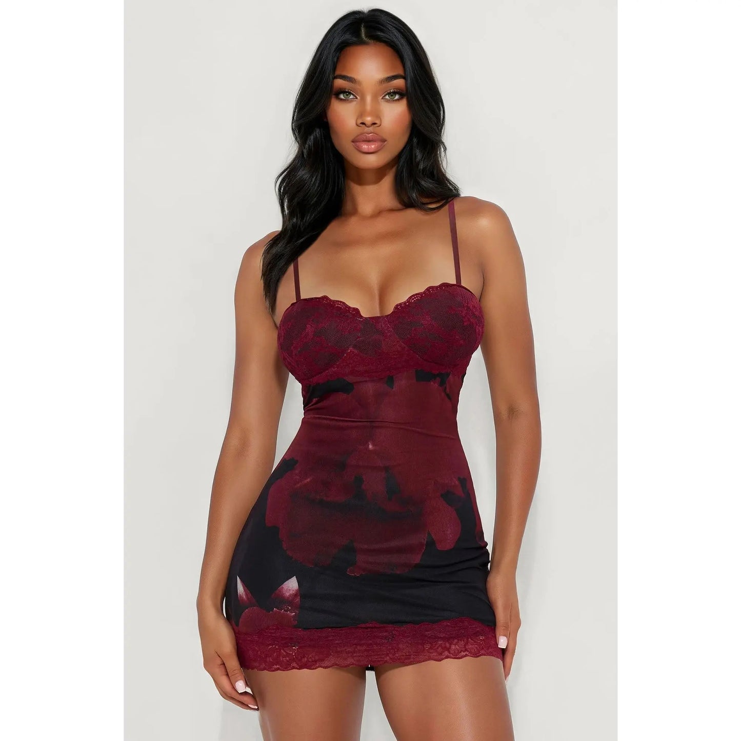 Courtney Red Mesh Lace Mini Dress