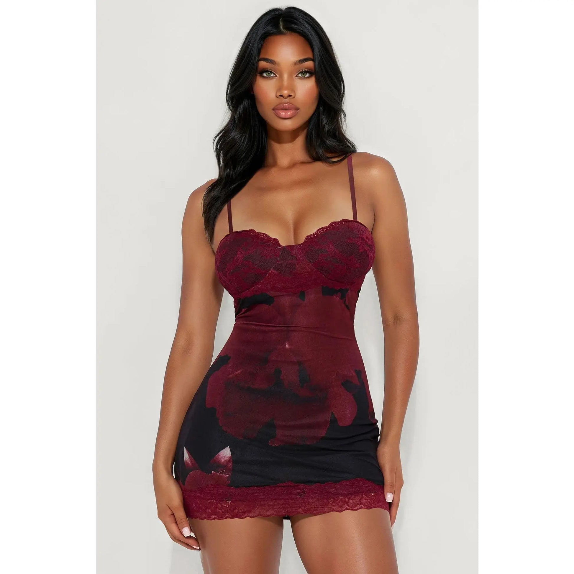 Courtney Red Mesh Lace Mini Dress