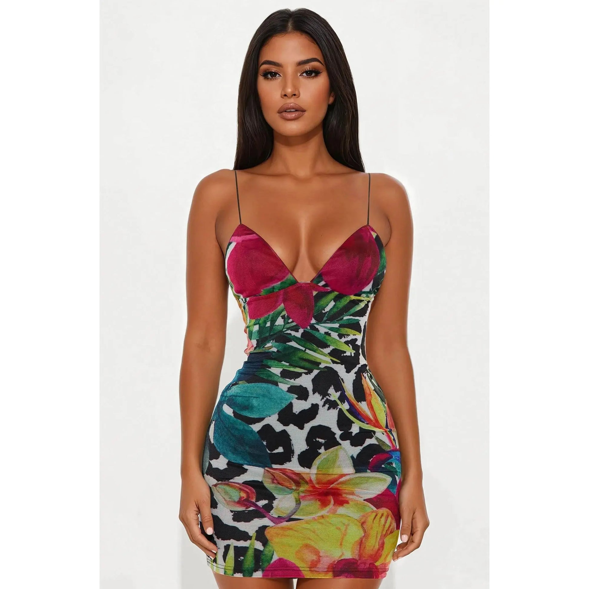 Mariposa Multi-Colored Printed Mesh Mini Dress