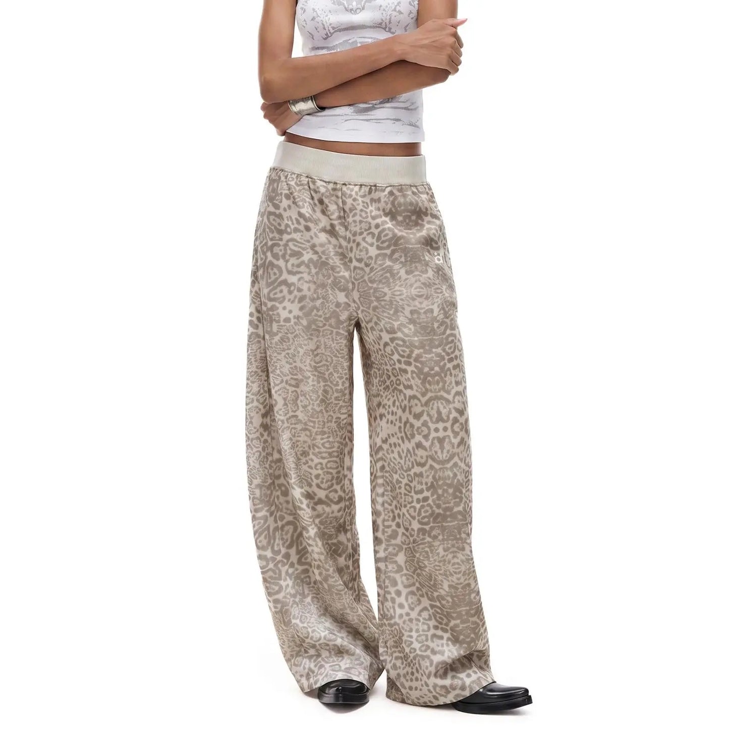 Fdr Women's Leopard Print Sweatpants - Retro Baggy Wide Leg Joggers with Elastic Waist for Holiday Streetwear, Size S