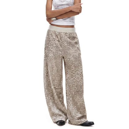 Fdr Women's Leopard Print Sweatpants - Retro Baggy Wide Leg Joggers with Elastic Waist for Holiday Streetwear, Size S
