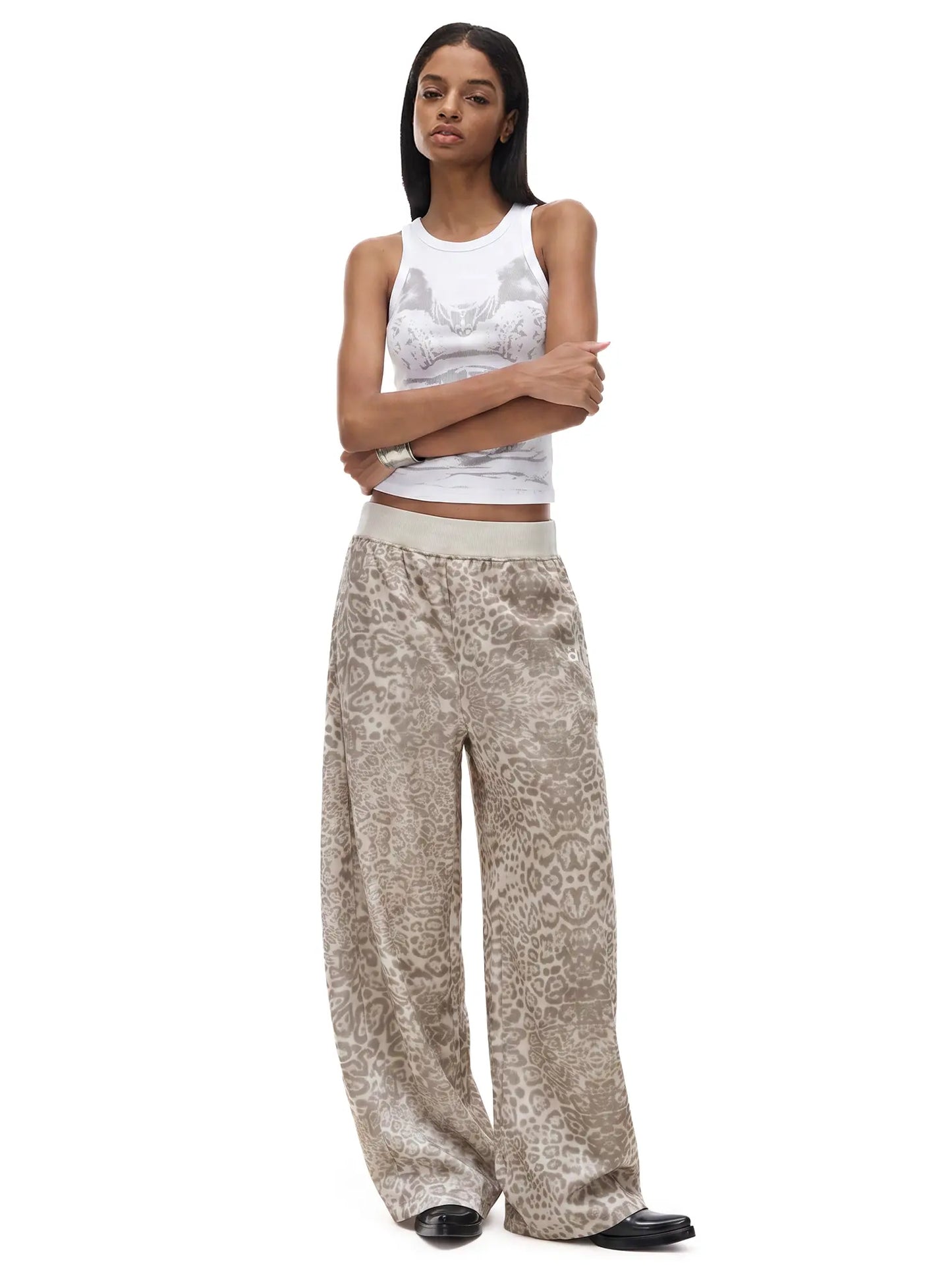 Fdr Women's Leopard Print Sweatpants - Retro Baggy Wide Leg Joggers with Elastic Waist for Holiday Streetwear, Size S