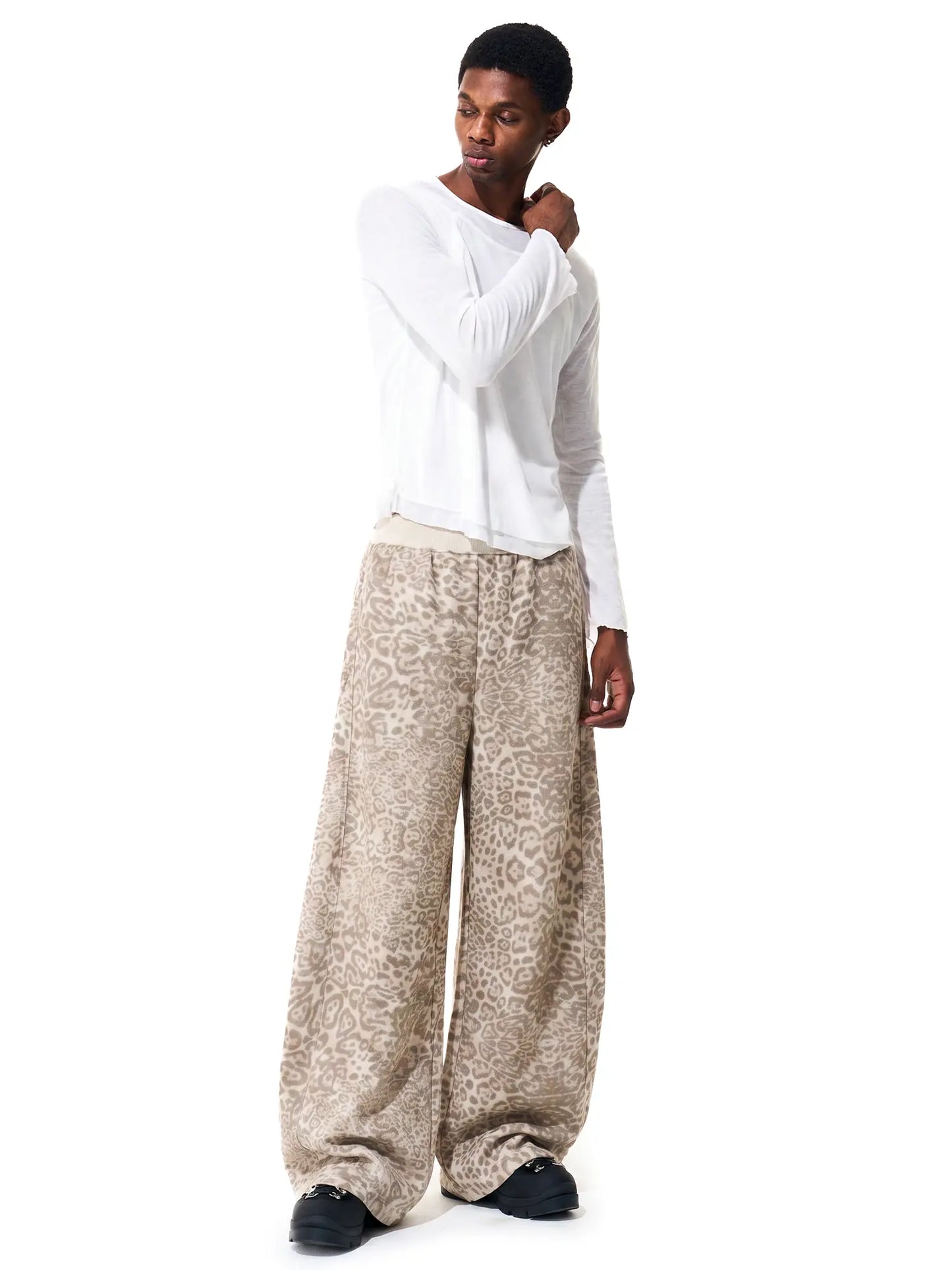 Fdr Women's Leopard Print Sweatpants - Retro Baggy Wide Leg Joggers with Elastic Waist for Holiday Streetwear, Size S