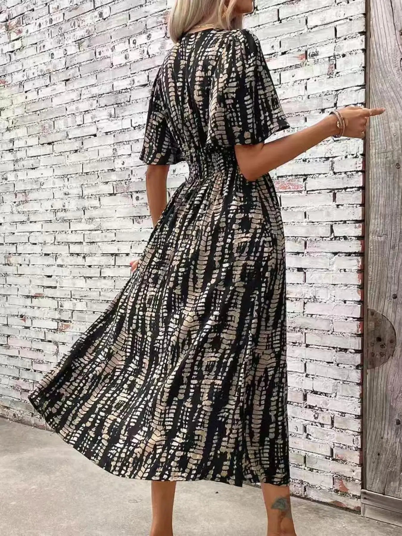 Sophisticated Bohemian-Style Split Waist Dress for Beach Vacations and Casual Outings, All-Season Fitted Fashion
