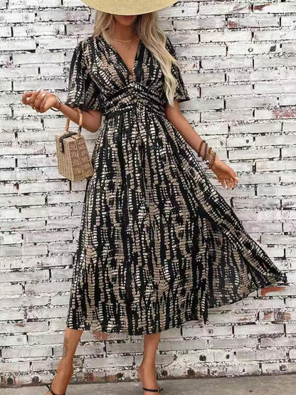 Sophisticated Bohemian-Style Split Waist Dress for Beach Vacations and Casual Outings, All-Season Fitted Fashion